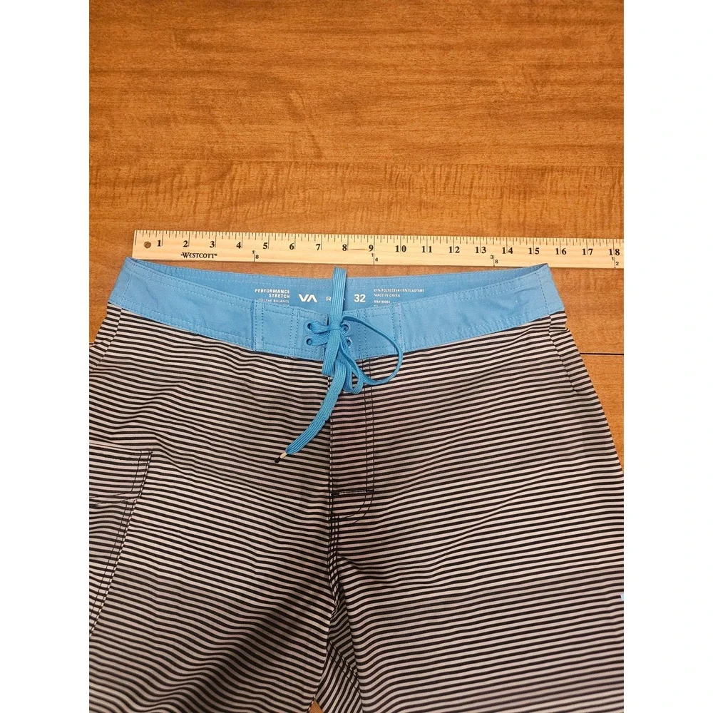 Mens RVCA Board Shorts Swim Trunks Performance Stretch 32 M Striped Black F28
